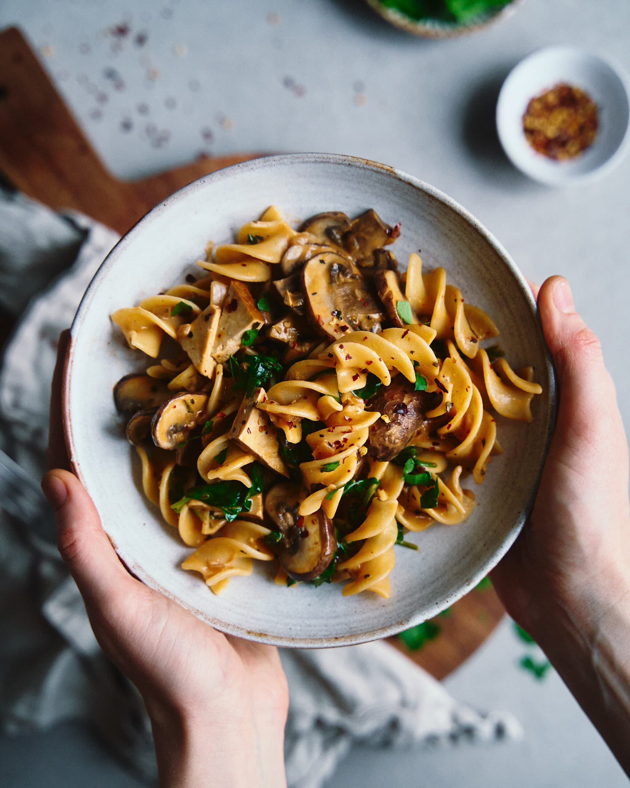 Tofu and Mushroom Pasta