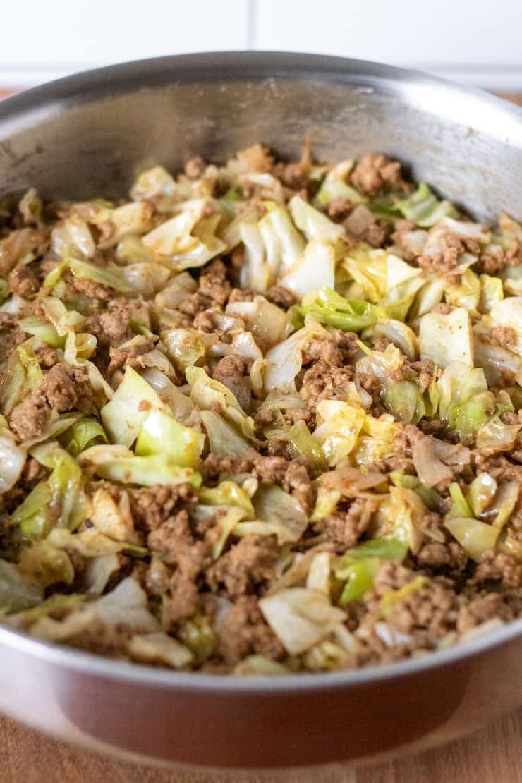Pork Cabbage Stir-Fry with Lentils and Cheese