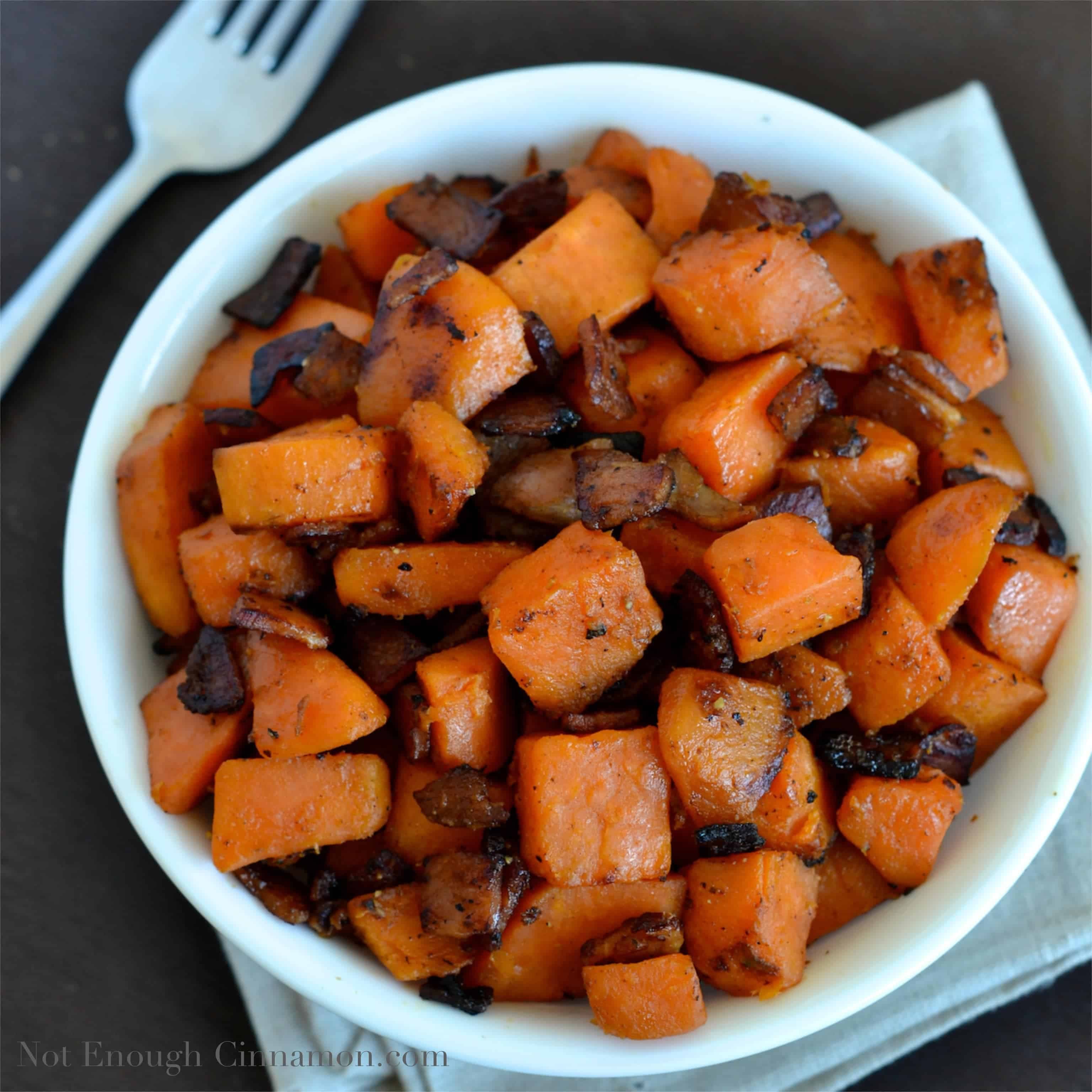 Gluten-free and Dairy-free Spiced Sweet Potato and Bacon Skillet